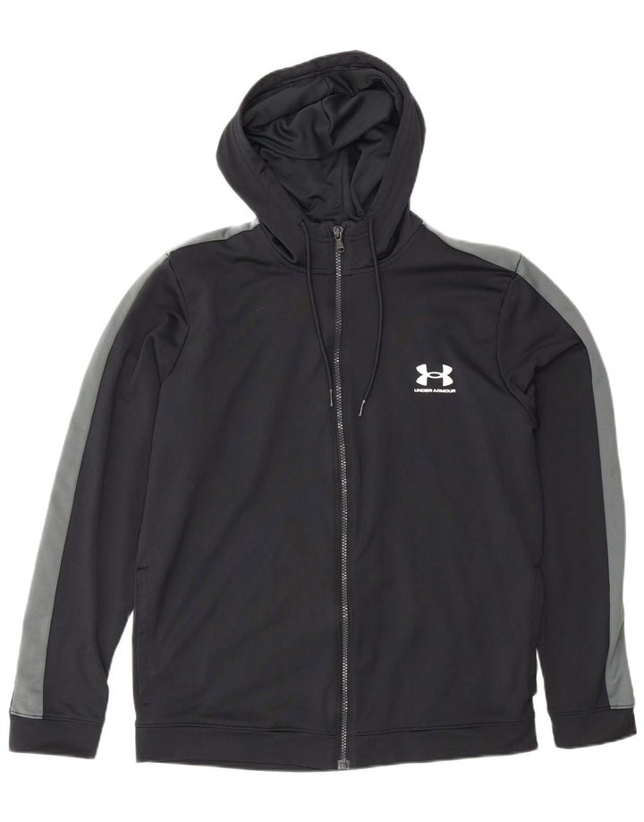 Under Armour Jersey con capucha y cremallera ajustada para hombre, color negro mediano