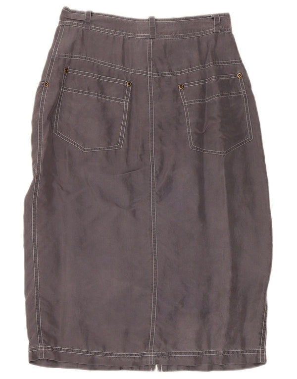 Falda midi vintage para mujer pequeña W24 seda gris