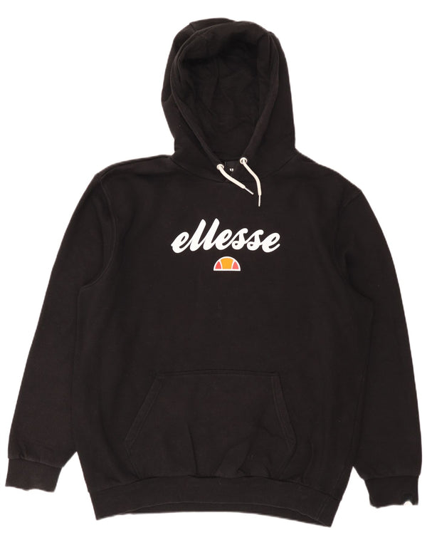 Ellesse Hombre Sudadera Con Capucha Gráfica Jersey Grande De Algodón Negro