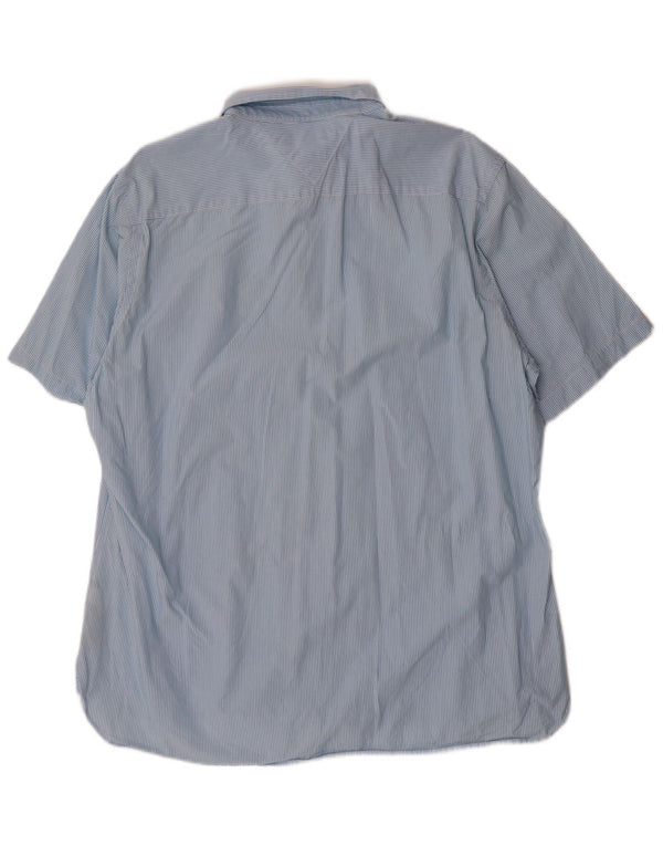 Tommy Hilfiger Camisa de manga corta para hombre, ajuste personalizado, XL, algodón a rayas azules