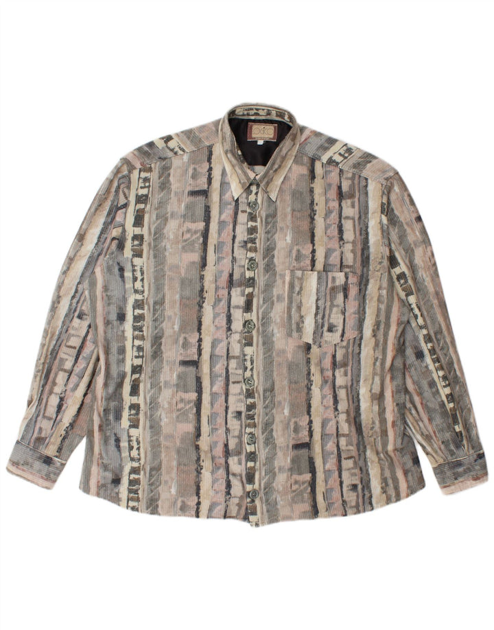 Vintage hombres polar camisa grande gris geométrico
