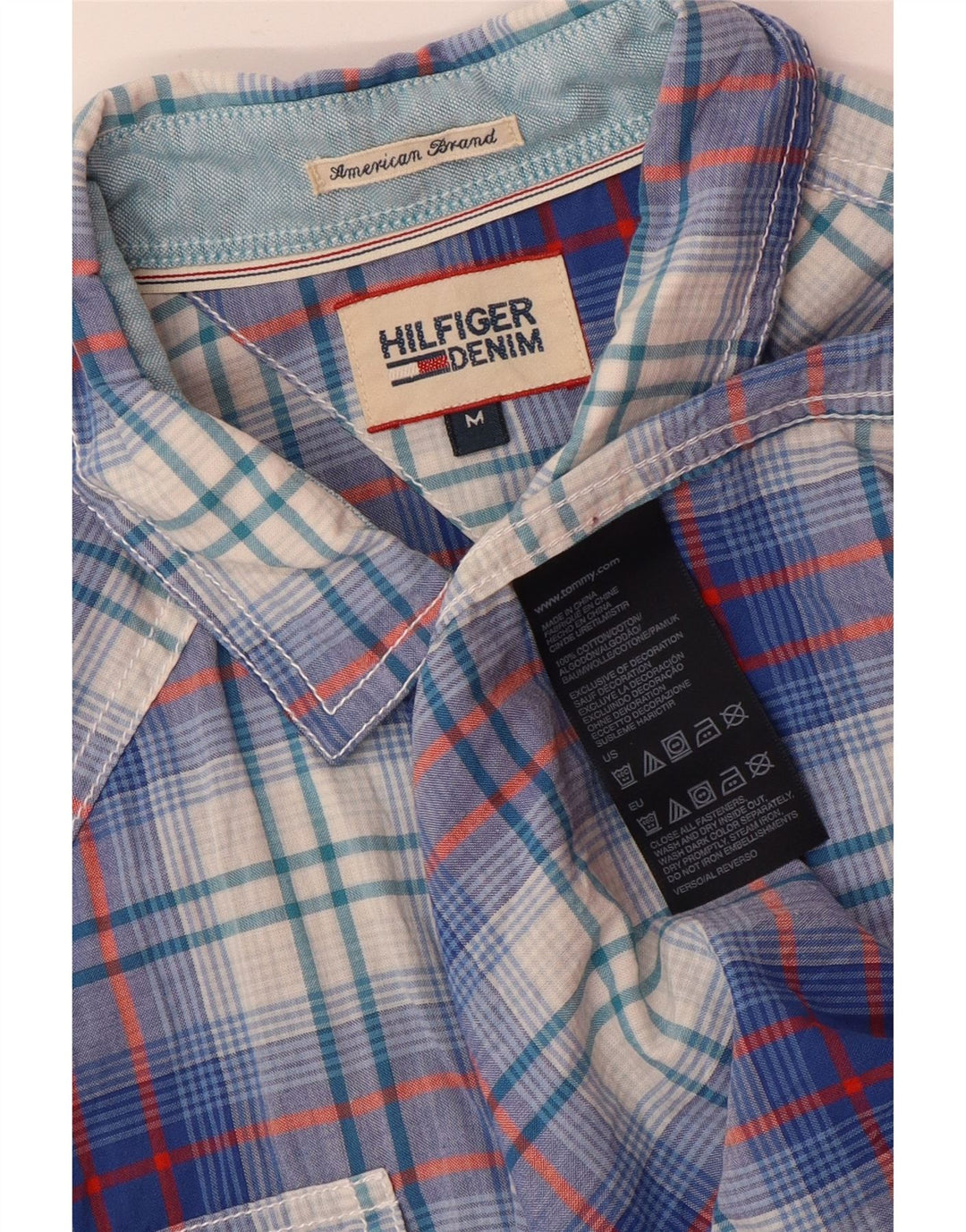 Camisa Tommy Hilfiger Hombre De Manga Corta Con Estampado De Algodón A Cuadros Azul Medio