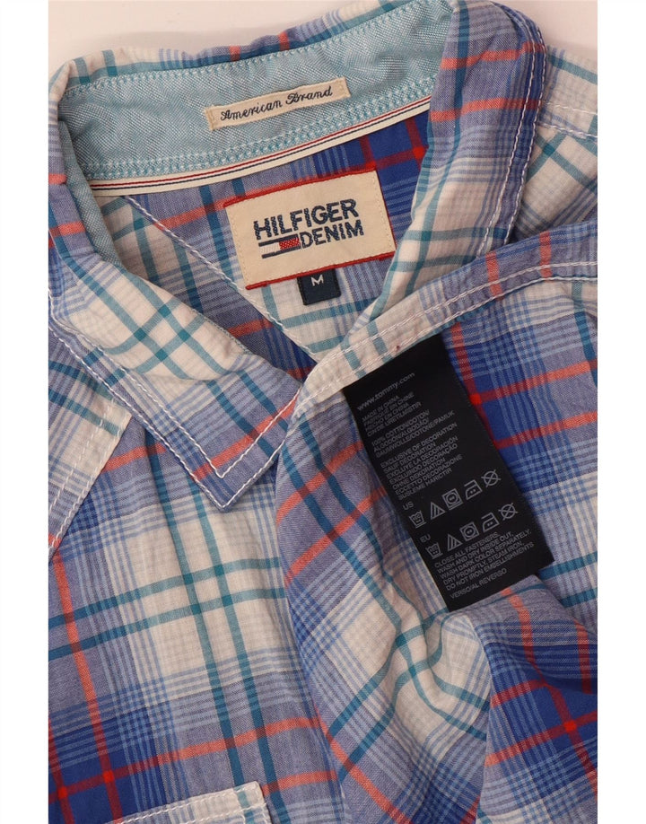 Camisa Tommy Hilfiger Hombre De Manga Corta Con Estampado De Algodón A Cuadros Azul Medio
