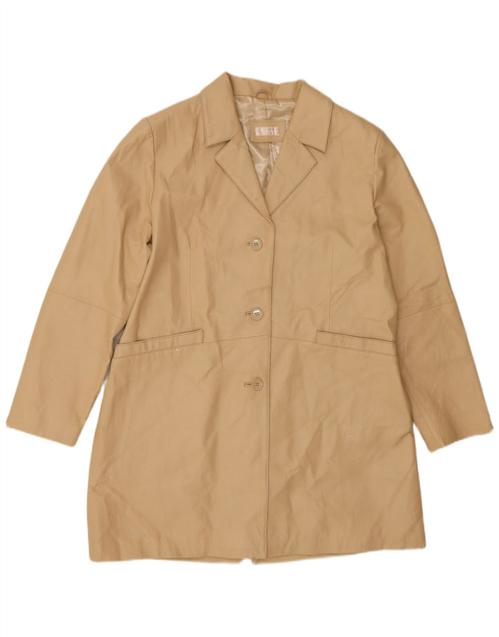 VINTAGE Abrigo de cuero para mujer Reino Unido 20 2XL Cuero beige