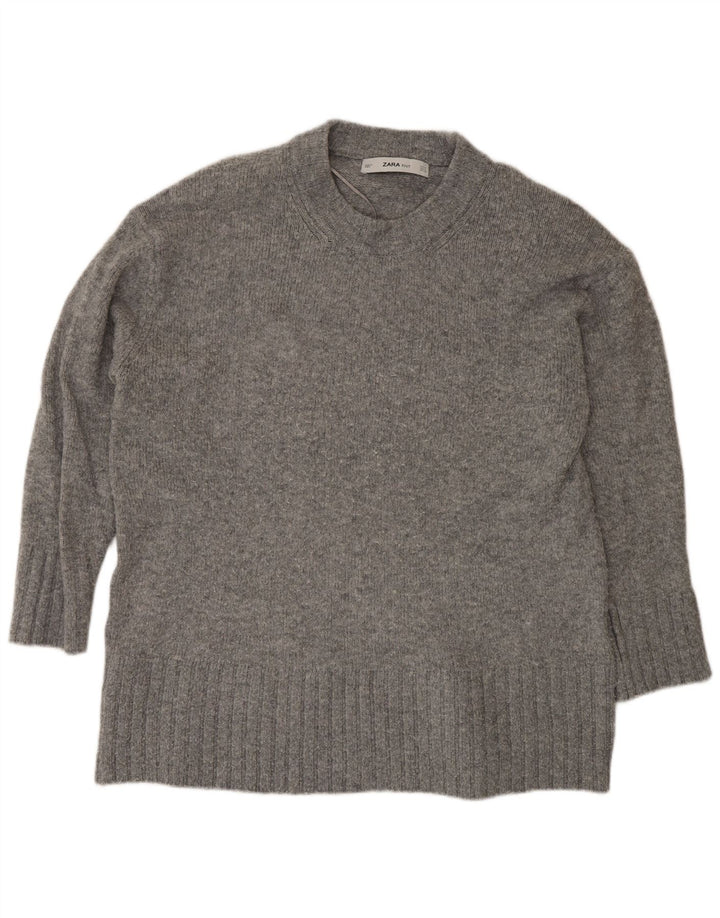 Zara Suéter De Cuello Redondo De Gran Tamaño para Mujer UK 44 Acrílico Gris Medio