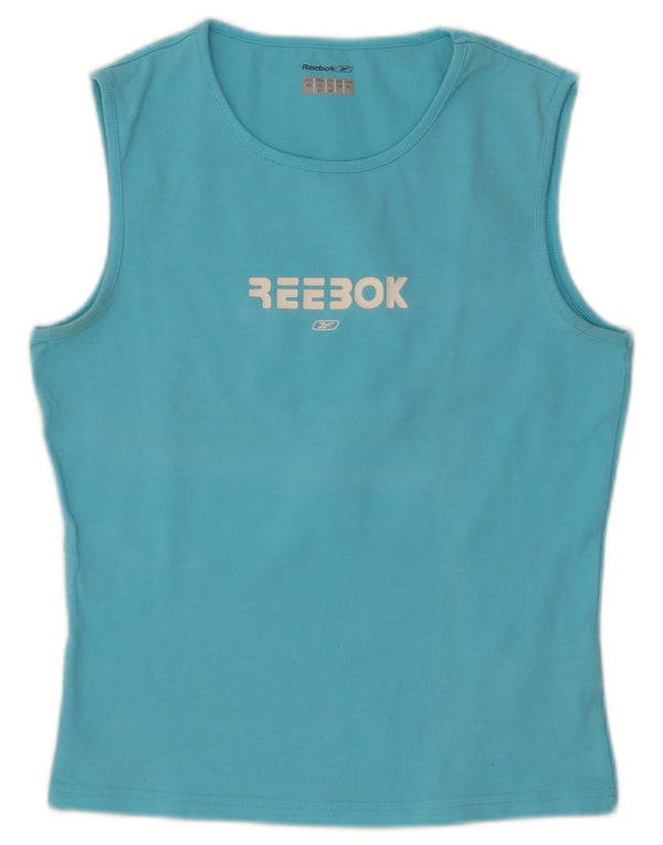 Reebok Top sin mangas con gráfico corto para mujer UK 46 Algodón azul grande