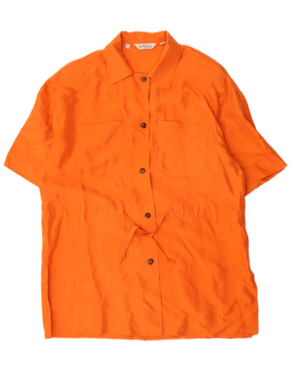 Vintage mujer vestido de camisa de gran tamaño Reino Unido 12 seda naranja mediana