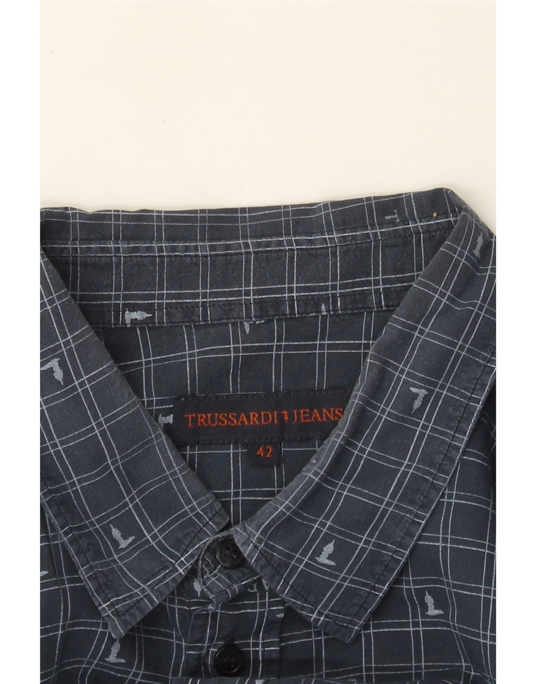 Camisa Hombre Trussardi Jeans Talla 42 Large Azul Marino Vichy