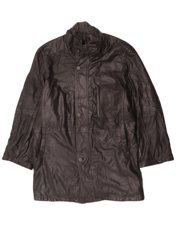 Abrigo de cuero vintage para hombre IT 58 4XL cuero negro
