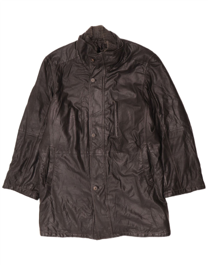 Abrigo de cuero vintage para hombre IT 58 4XL cuero negro
