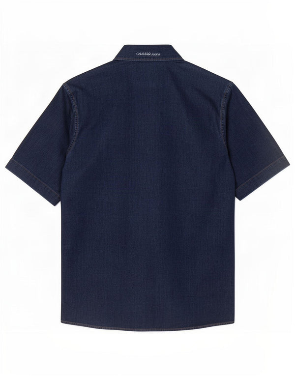 Camisa Calvin Klein Jeans Hombre Manga Corta Algodón Azul Marino Mediano