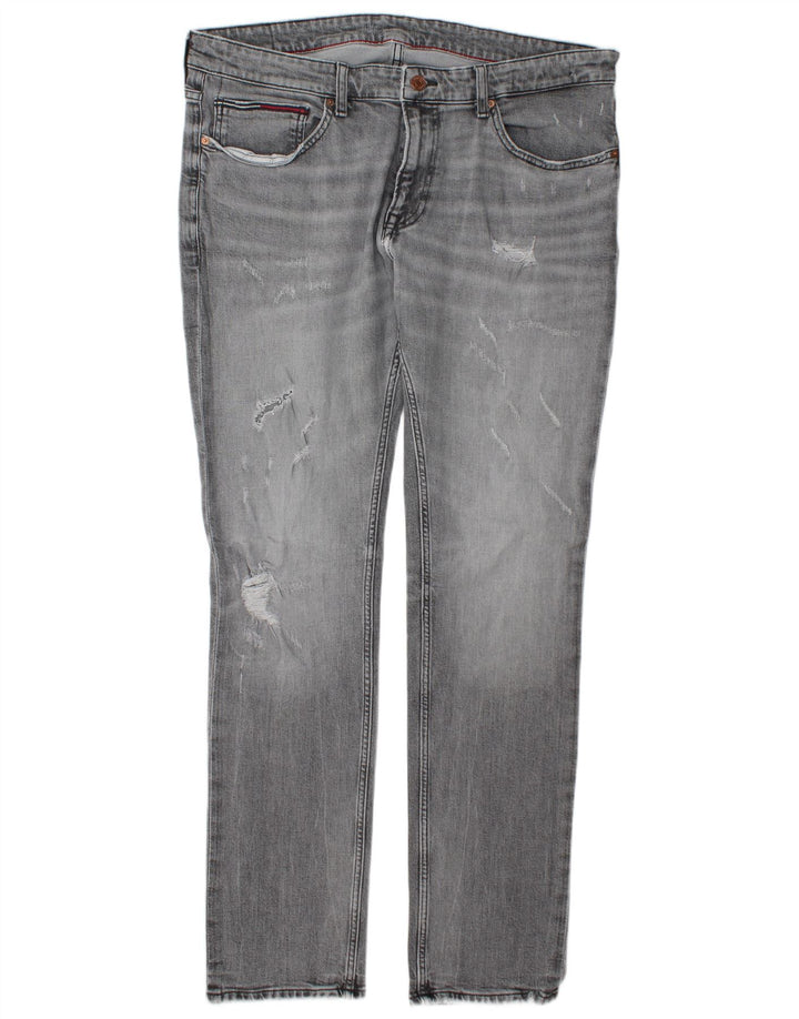 Tommy Hilfiger Vaqueros ajustados desgastados para hombre W38 L34 Algodón gris