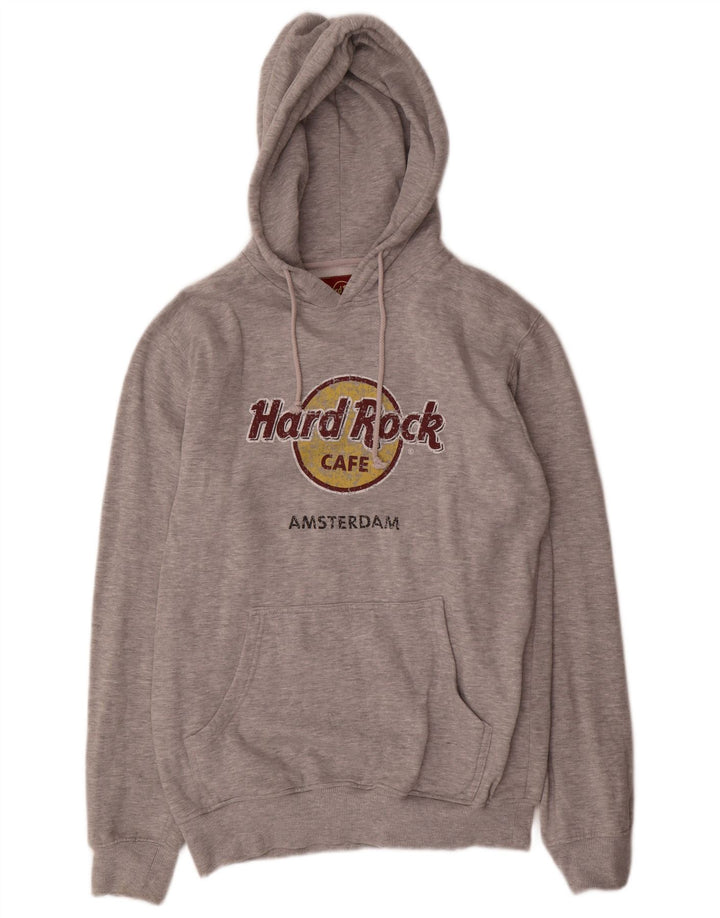 Hard Rock Cafe Hombre Amsterdam Graphic Sudadera con capucha Jumper Grande Gris Poliéster