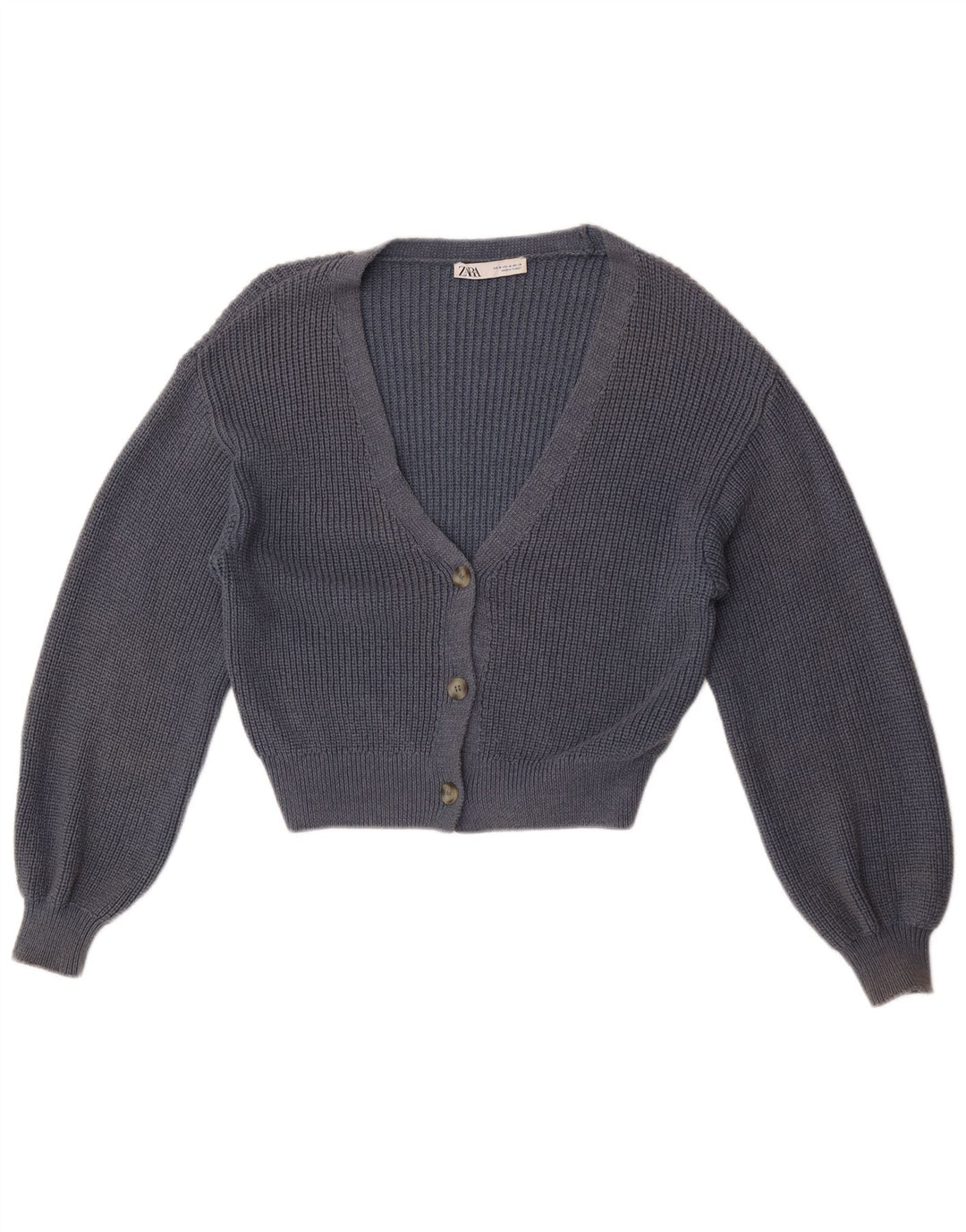 Zara Mujer Crop Cardigan Suéter UK 44 Medio Azul Marino