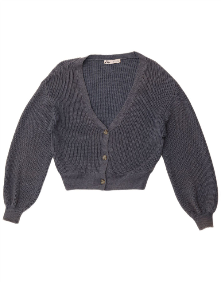 Zara Mujer Crop Cardigan Suéter UK 44 Medio Azul Marino