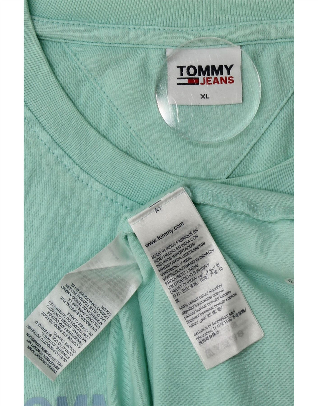 Tommy Hilfiger Camiseta gráfica para hombre Top XL Turquesa Algodón