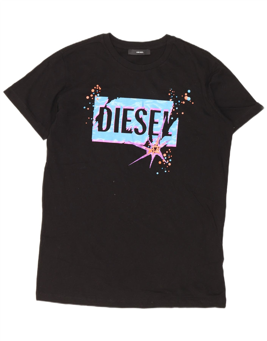 Diesel Hombre Camiseta Gráfica Top Pequeño Algodón Negro