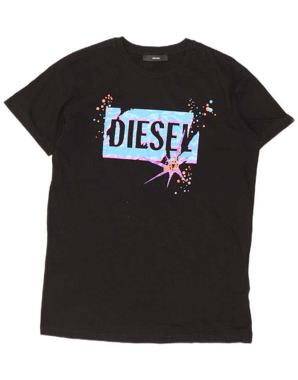Diesel Hombre Camiseta Gráfica Top Pequeño Algodón Negro