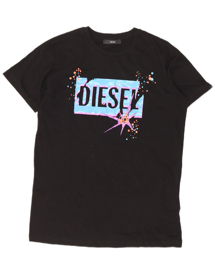 Diesel Hombre Camiseta Gráfica Top Pequeño Algodón Negro