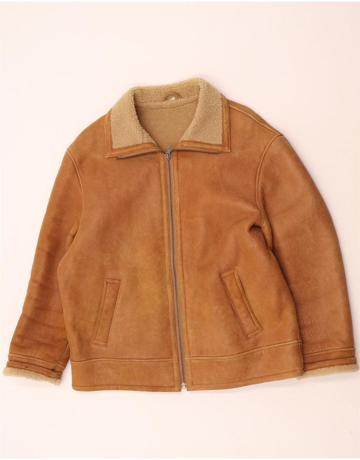 David Moore Chaqueta de piel de oveja para hombre EU 50 Grande Piel de oveja marrón
