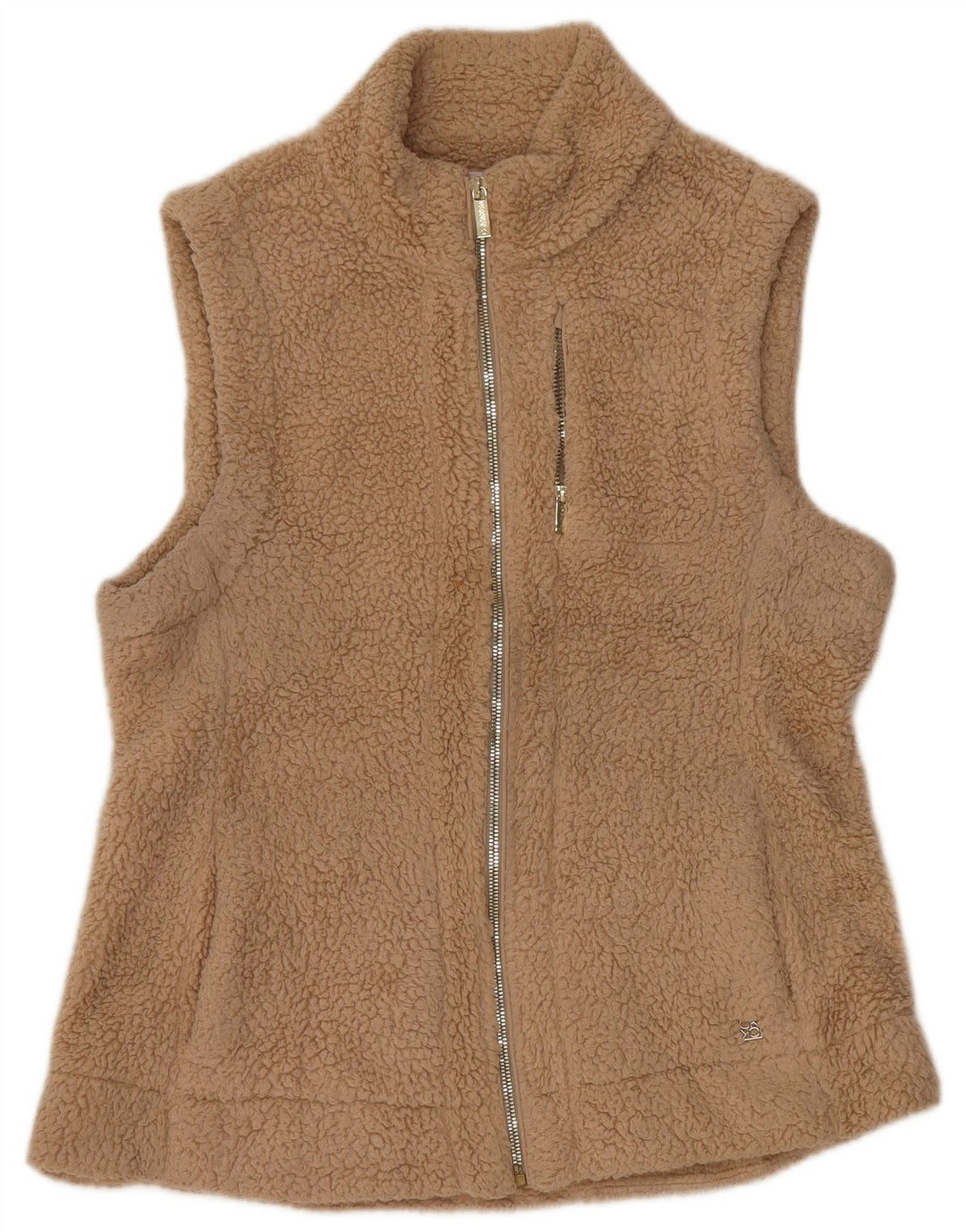 CALVIN KLEIN Womens Fleece Gilet UK 16 Large Beige Polyester
