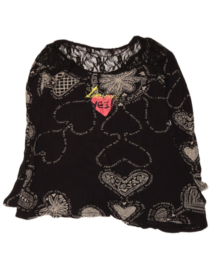 Desigual Blusa gráfica para mujer Top Reino Unido 12 Medio Negro Corazón geométrico