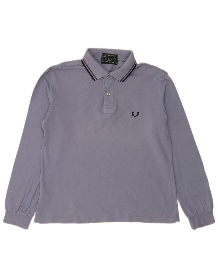 FRED PERRY Polo de manga larga para hombre de algodón azul medio