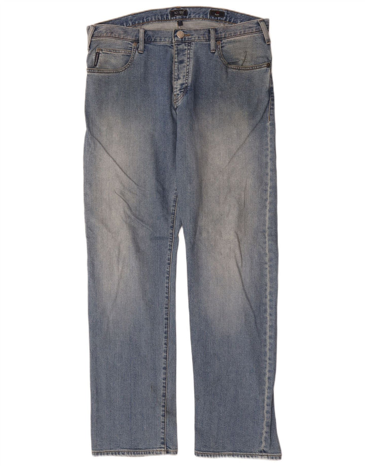 Armani Hombre Vaqueros Rectos Regulares W34 L33 Algodón Azul