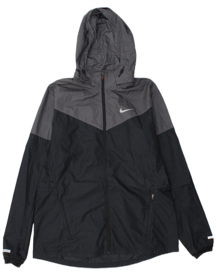 NIKE Chaqueta impermeable con capucha para hombre UK 40 Large Negro Colorblock Poliéster