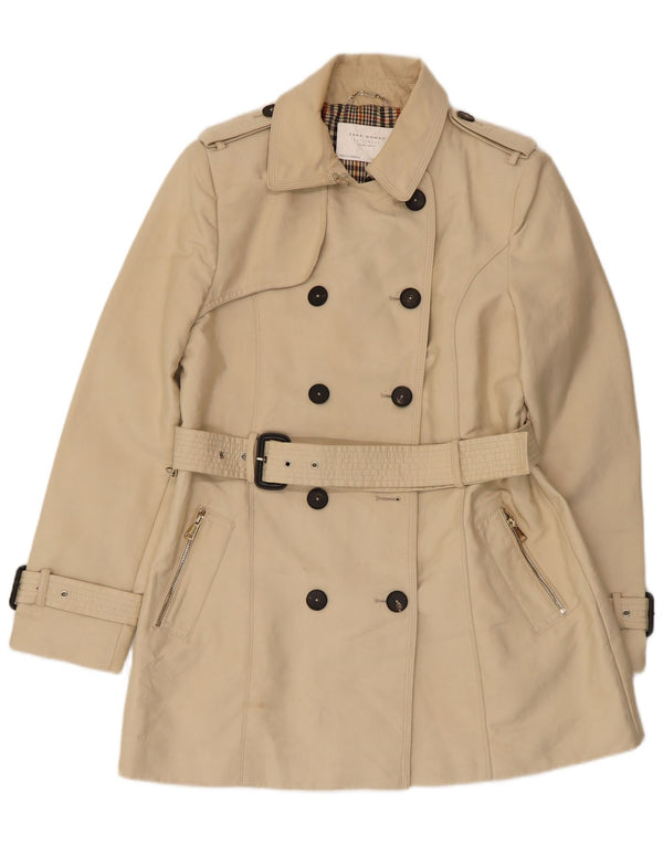 Zara Mujer Gabardina De Doble Botonadura ES 40 XL Poliéster Beige