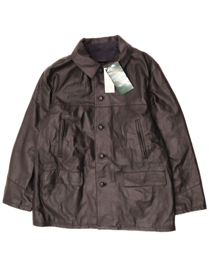 Chaqueta de cuero vintage para hombre IT 54 2XL cuero negro
