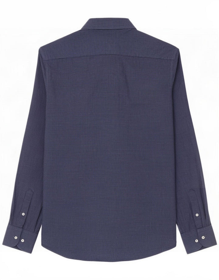 Camisa Massimo Dutti Regular Fit Franela Hombre Algodón Pata de Gallo Azul Small