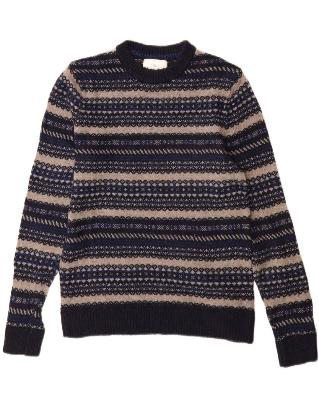 Marks & Spencer - Jersey de cuello redondo para hombre, talla pequeña, color azul marino a rayas