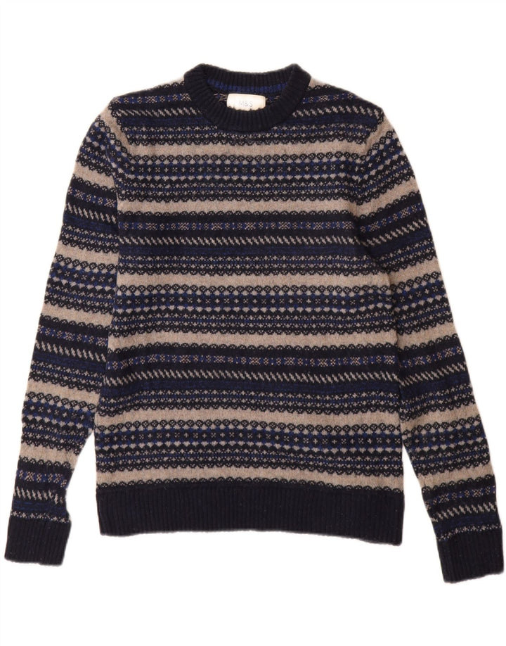 Marks & Spencer - Jersey de cuello redondo para hombre, talla pequeña, color azul marino a rayas