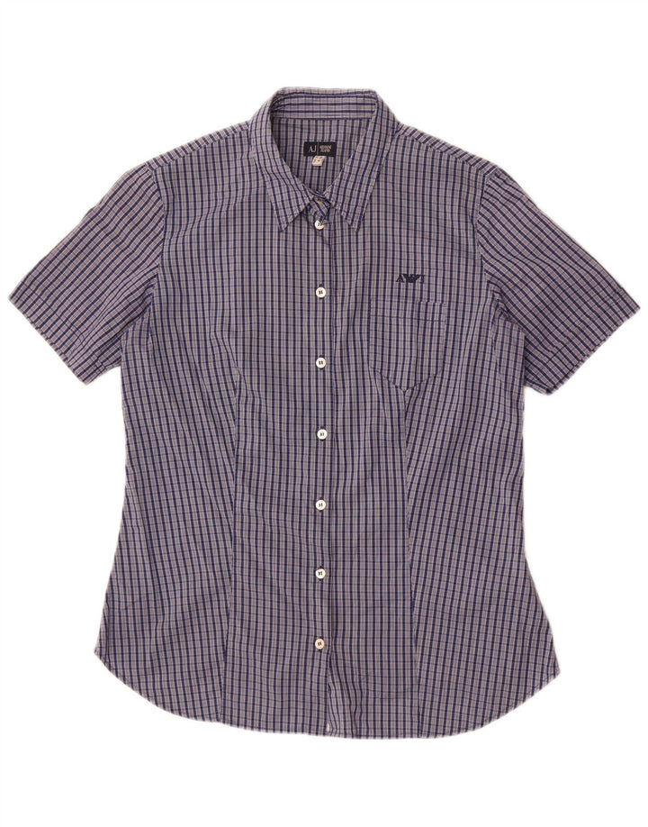 Armani Jeans Camisa de manga corta para mujer US 8 Mediana Azul Marino Cuadros Algodón