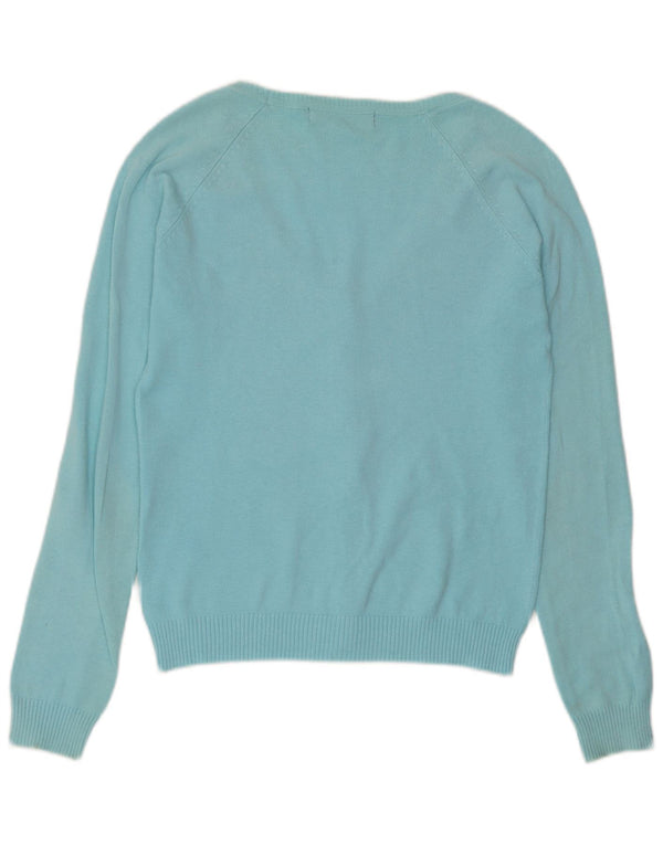 Zara Mujer Cárdigan Suéter UK 12 Algodón Azul Medio