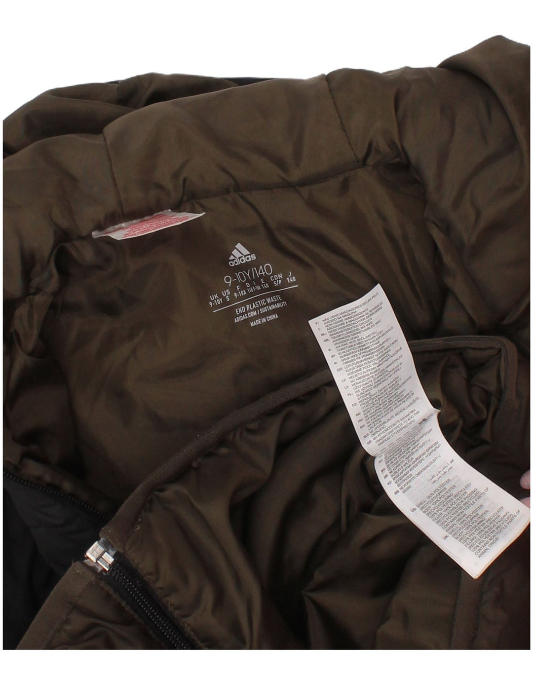 Adidas Chaqueta acolchada con capucha para niños 9-10 años Caqui Poliéster color block