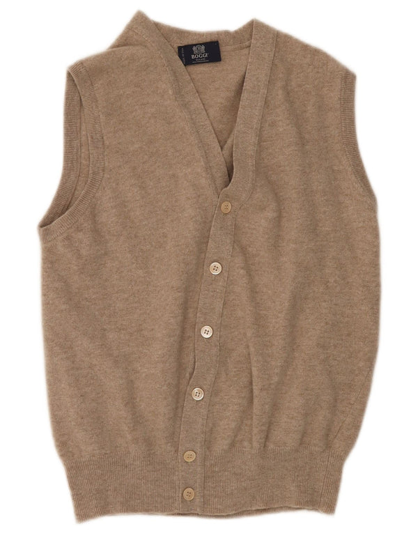 BOGGI MILANO Suéter tipo cárdigan sin mangas para mujer UK 14 Lana beige mediana