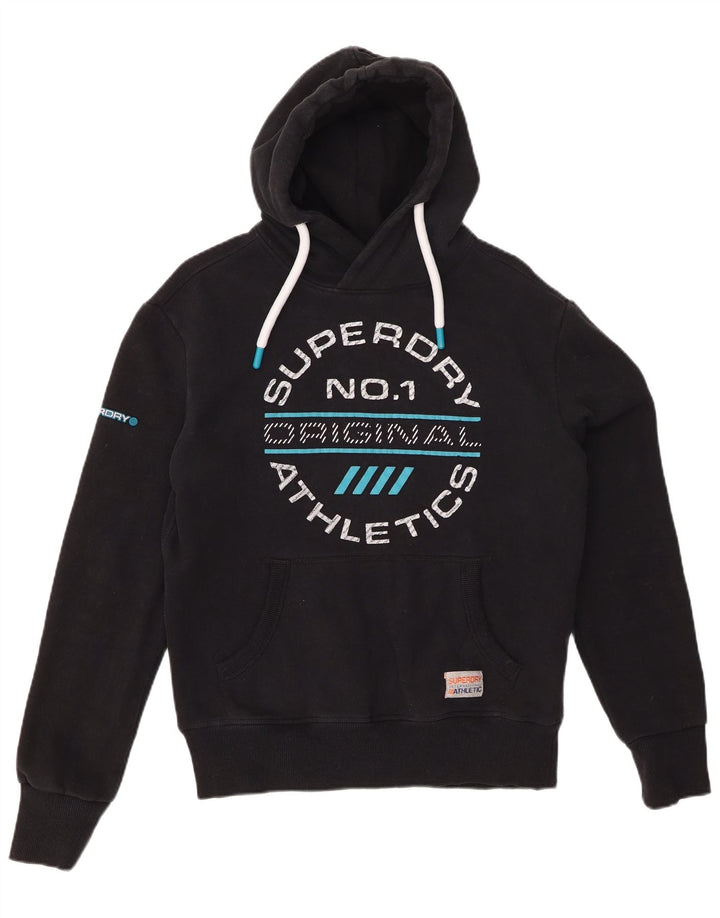 SUPERDRY Hombre Sudadera con capucha gráfica Jersey pequeño de algodón negro