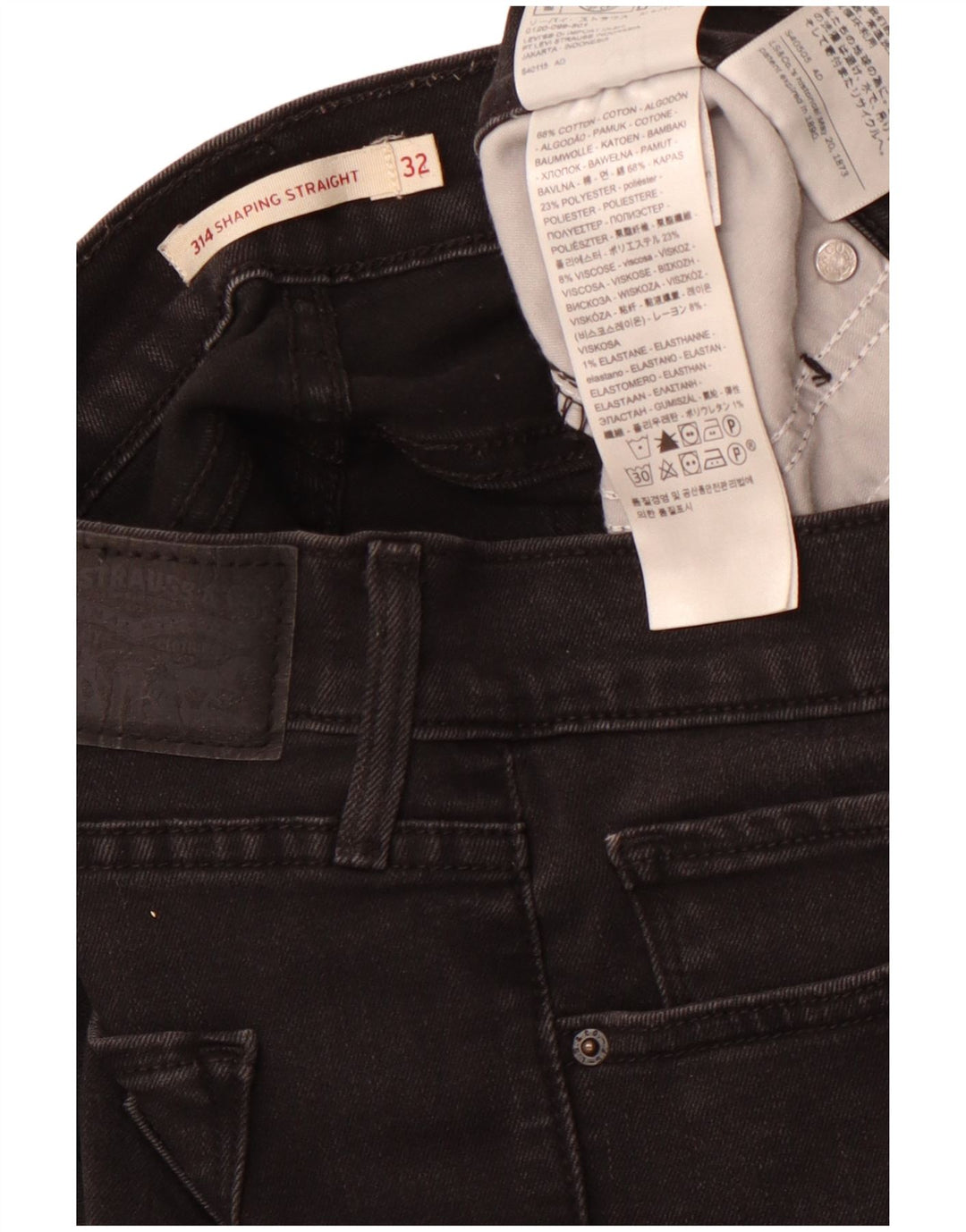 LEVI'S Mujer 314 Shaping Straight Jeans W32 L32 Algodón Negro