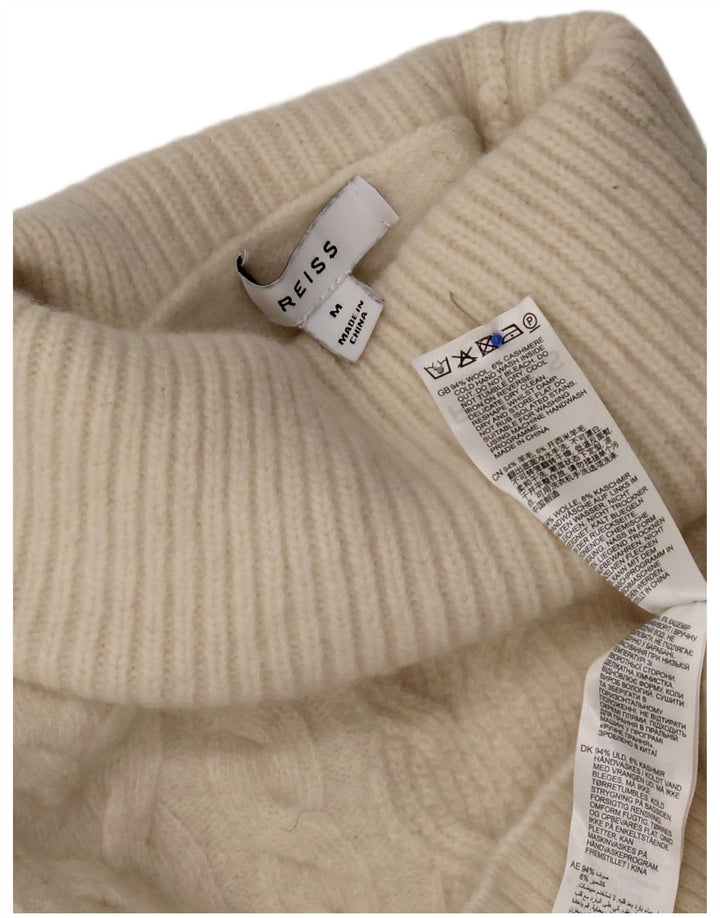 Reiss Suéter tipo jersey con cuello vuelto para mujer UK 14 Medium Off White Wool
