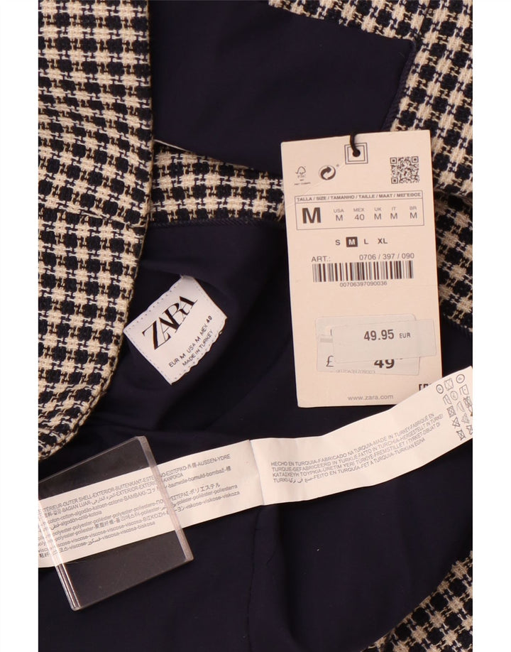 ZARA Hombre Chaleco Medio Azul Marino Pata De Gallo Algodón