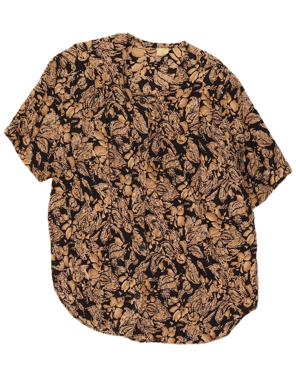 Vintage mujer camisa de manga corta blusa Reino Unido 16 gran viscosa floral negra