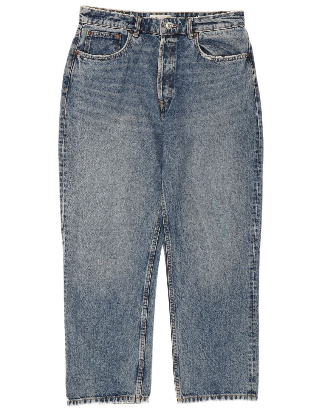 Zara Vaqueros cortos de cintura alta para mujer EU 44 XL W34 L26 Algodón azul