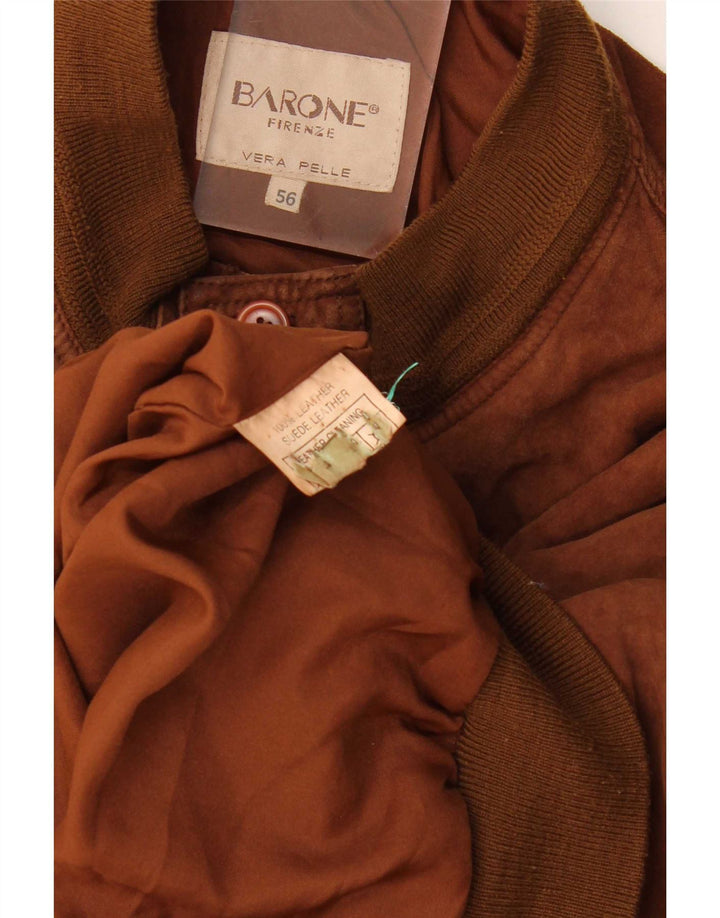 Barone Chaqueta Bomber de Ante para Hombre IT 56 3XL Cuero Marrón