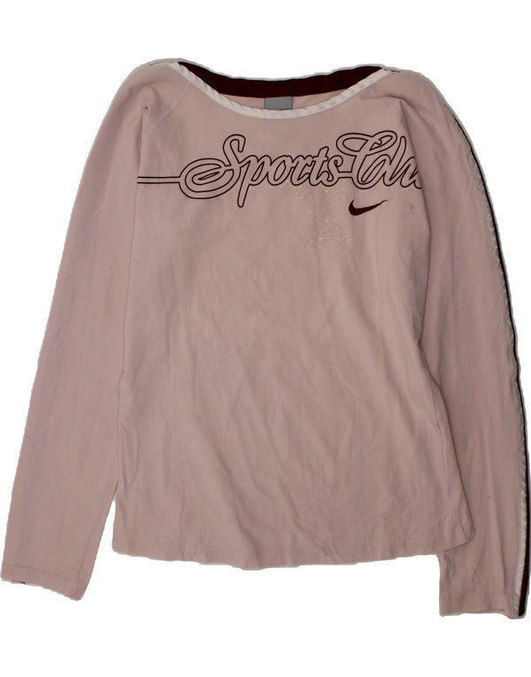 NIKE Girls Graphic Top Long Sleeve 13-14 Years XL Pink Colourblock