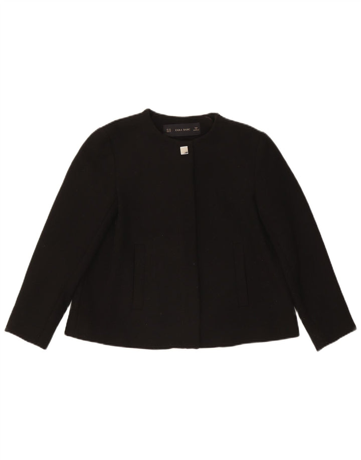 Zara Mujer Crop 1 Botón Blazer Chaqueta UK 6 XS Acetato Negro