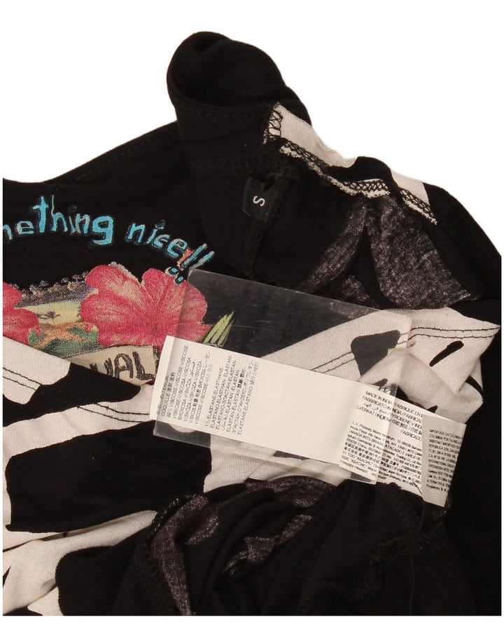 Desigual Blusa con estampado de murciélago para mujer Top UK 10 Small Black Geométrico