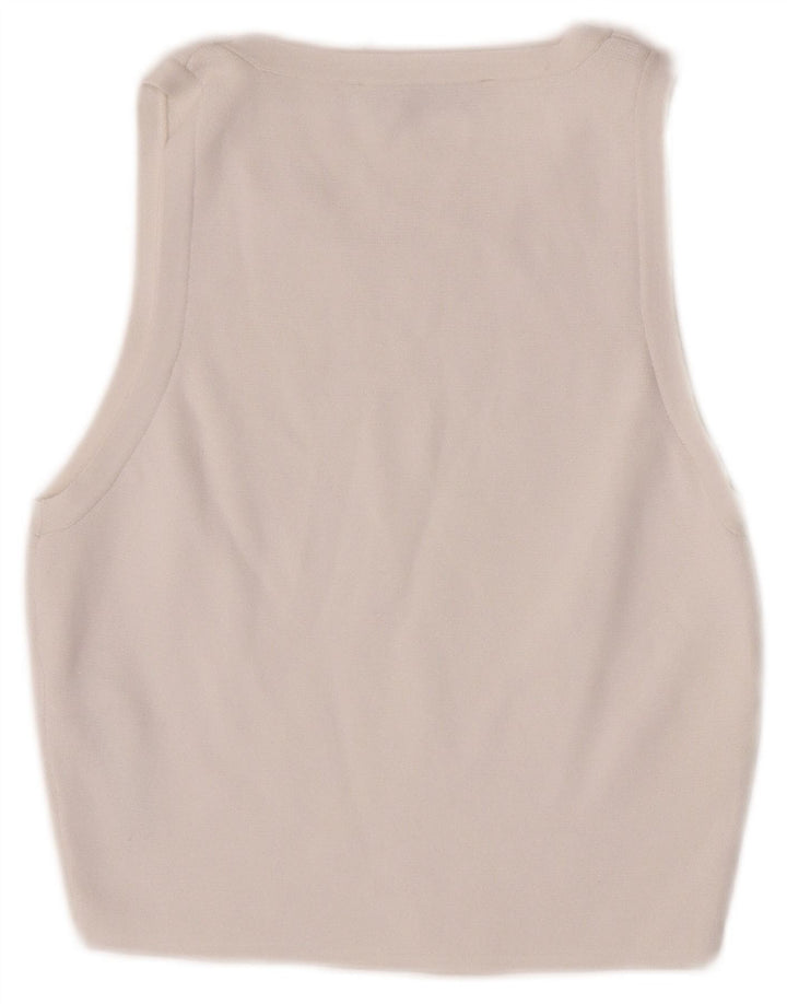 Zara Mujer Crop Vest Top UK 12 Medium Viscosa Blanca