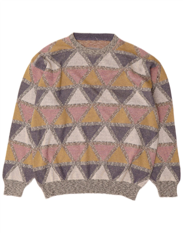 Vintage hombres cuello redondo jumper suéter grande multicolor Argyle/Diamond